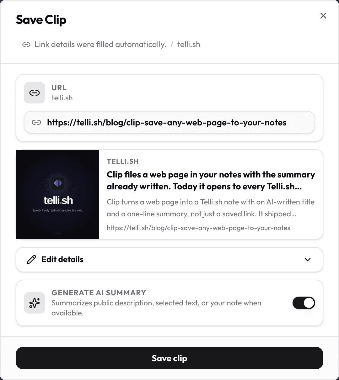Save web pages as notes, too.